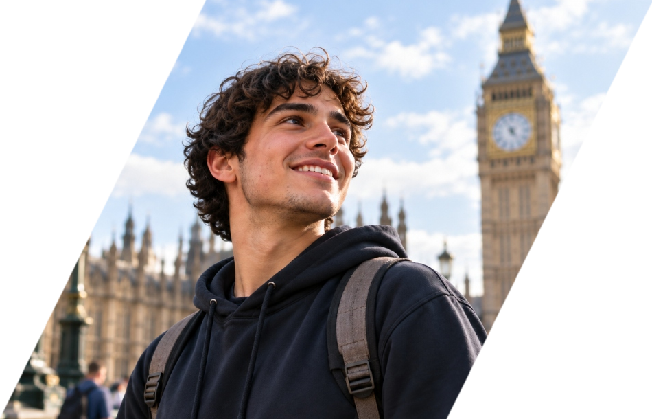 Aluno da 4 Skills utilizando inglês com confiança em Londres